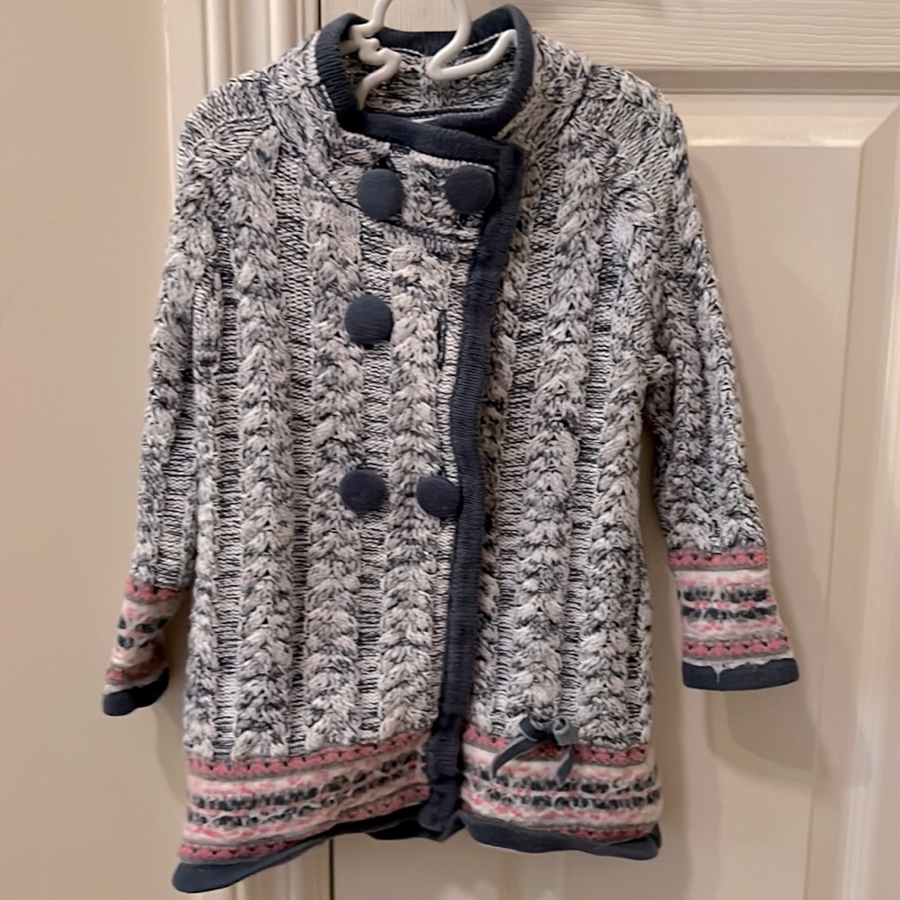 2T Maggie& Zoe sweater jacket blue white with some pink, acrylic and cotton warm